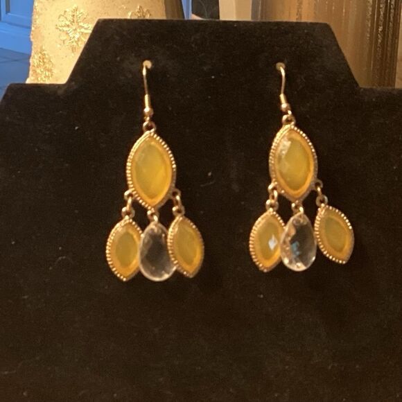 Rounded Diamond Drop Earrings in Goldtone - Picture 2 of 6